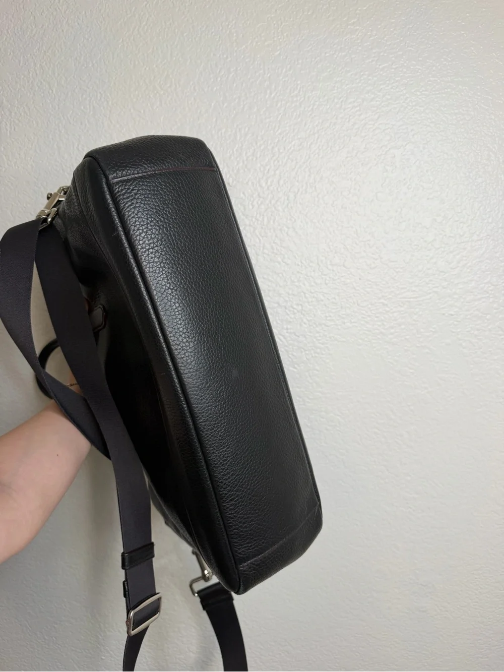 Coach Black Pebbled Leather Laptop Briefcase with Shoulder Strap